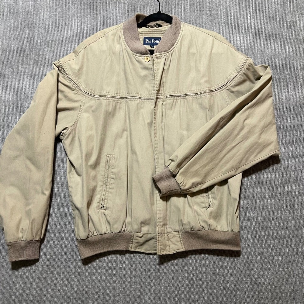 Par Four Bomber Jacket Mens XL Tall Tan Western Yoke Harrington Full Zip Coat